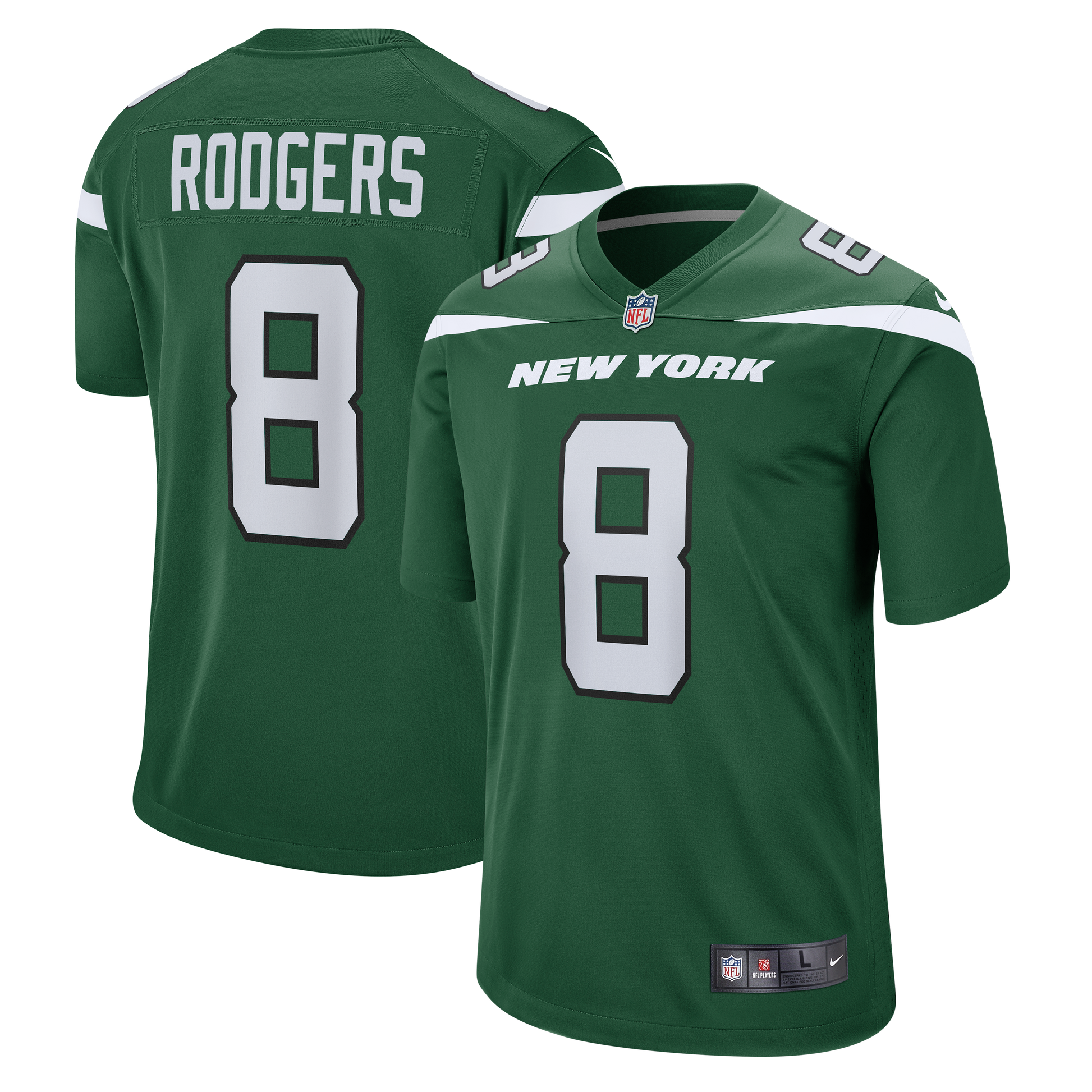 Aaron Rodgers #8 New York Jets - Home Nike Game Finished Player Jersey- Green - Pro League Sports Collectibles Inc.