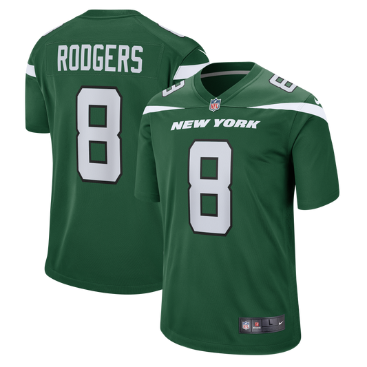 Aaron Rodgers #8 New York Jets - Home Nike Game Finished Player Jersey- Green - Pro League Sports Collectibles Inc.