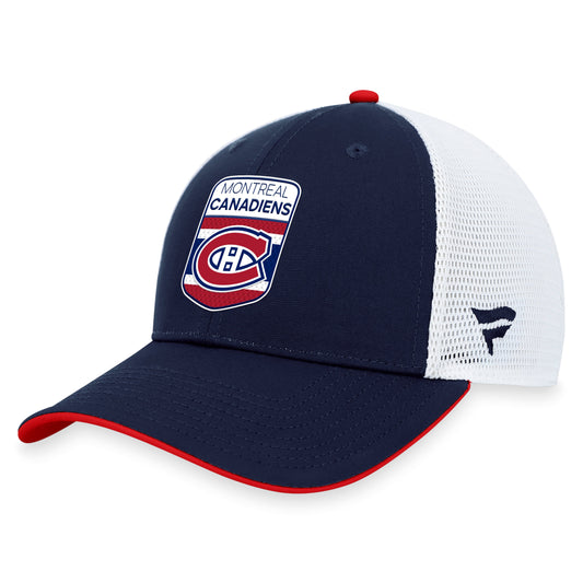 Youth Montreal Canadiens Fanatics Branded Blue 2023 NHL Draft On Stage Trucker Adjustable Hat - Pro League Sports Collectibles Inc.