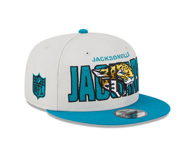 Jacksonville Jaguars New Era 2023 NFL Draft 9FIFTY Snapback Adjustable Hat - Stone/Teal - Pro League Sports Collectibles Inc.