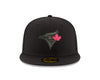 Toronto Blue Jays Black/Red Blackout 59fifty Fitted Hat - Pro League Sports Collectibles Inc.