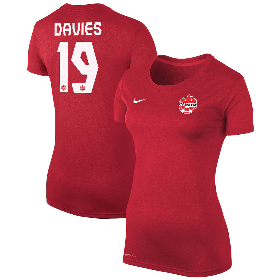 Women's Alphonso Davies #19 Canada National Team Nike Name & Number Dri-Fit T-Shirt - Red