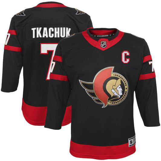 Youth Ottawa Senators Brady Tkachuk #7 'C' Captian Patch Home Replica Jersey - Black