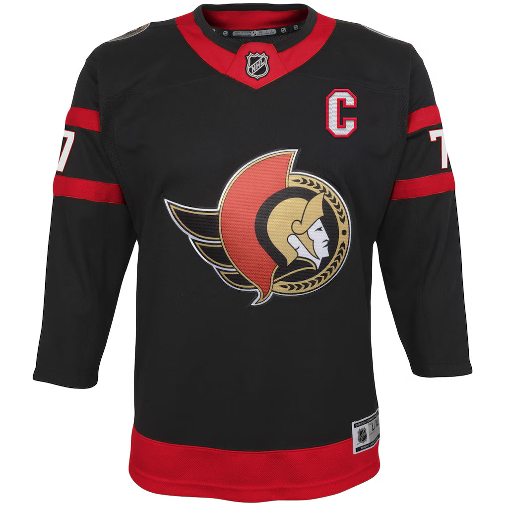 Youth Ottawa Senators Brady Tkachuk #7 'C' Captian Patch Home Replica Jersey - Black