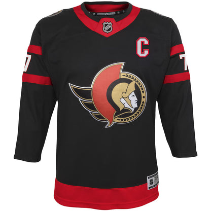 Youth Ottawa Senators Brady Tkachuk #7 'C' Captian Patch Home Replica Jersey - Black