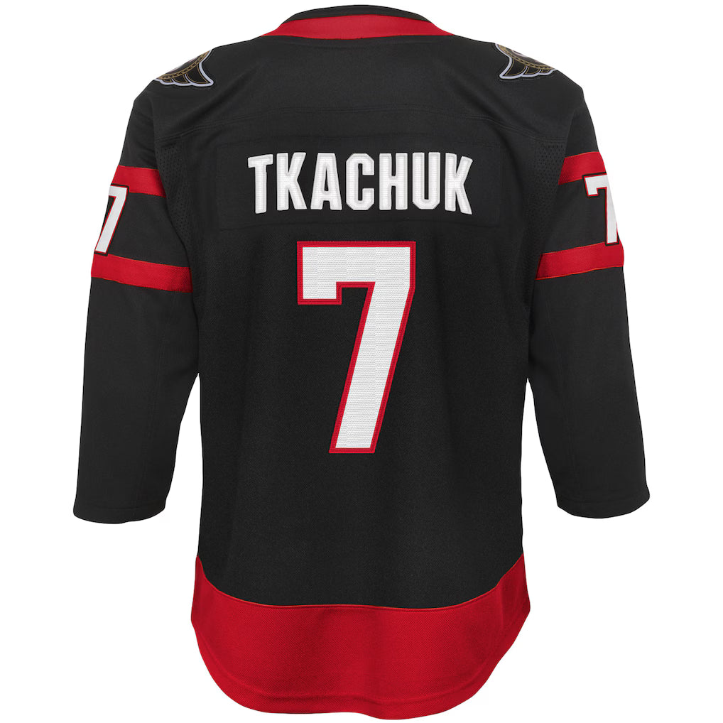 Youth Ottawa Senators Brady Tkachuk #7 'C' Captian Patch Home Replica Jersey - Black