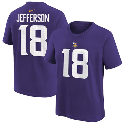 Youth Minnesota Vikings #18 Justin Jefferson Name & # T-Shirt - Purple