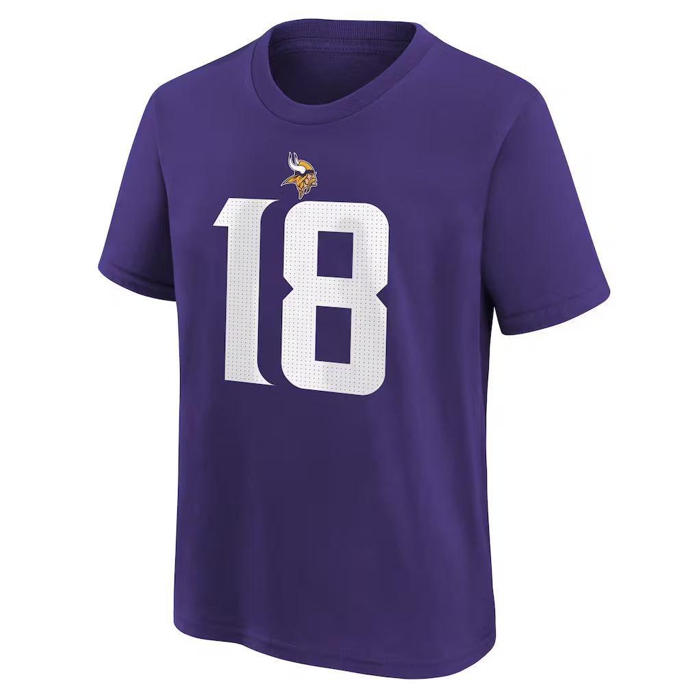 Youth Minnesota Vikings #18 Justin Jefferson Name & # T-Shirt - Purple