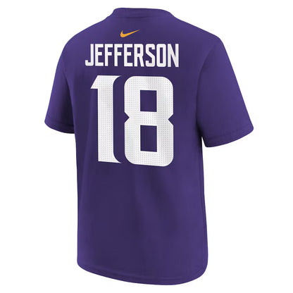 Youth Minnesota Vikings #18 Justin Jefferson Name & # T-Shirt - Purple