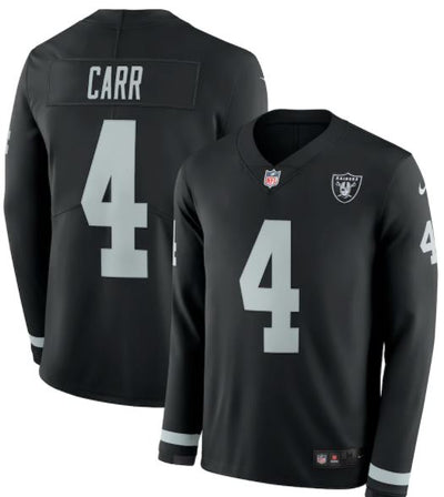 Derek Carr Las Vegas Raiders Nike Therma Long Sleeve Player Jersey - Black - Pro League Sports Collectibles Inc.