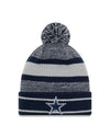 Dallas Cowboys Primary Logo New Era Gry/Blu - Cuffed Knit Hat with Pom - Pro League Sports Collectibles Inc.