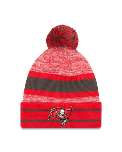 Tampa Bay Buccaneers Primary Logo New Era Red/Brn - Cuffed Knit Hat with Pom - Pro League Sports Collectibles Inc.