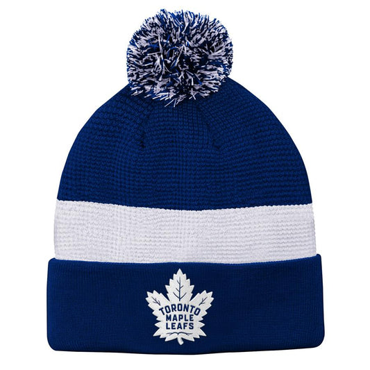 Youth Toronto Maple Leafs Fanatics Brand Authentic Pro NHL Draft 2020 Blue/White Cuffed Knit Pom Toque - Pro League Sports Collectibles Inc.