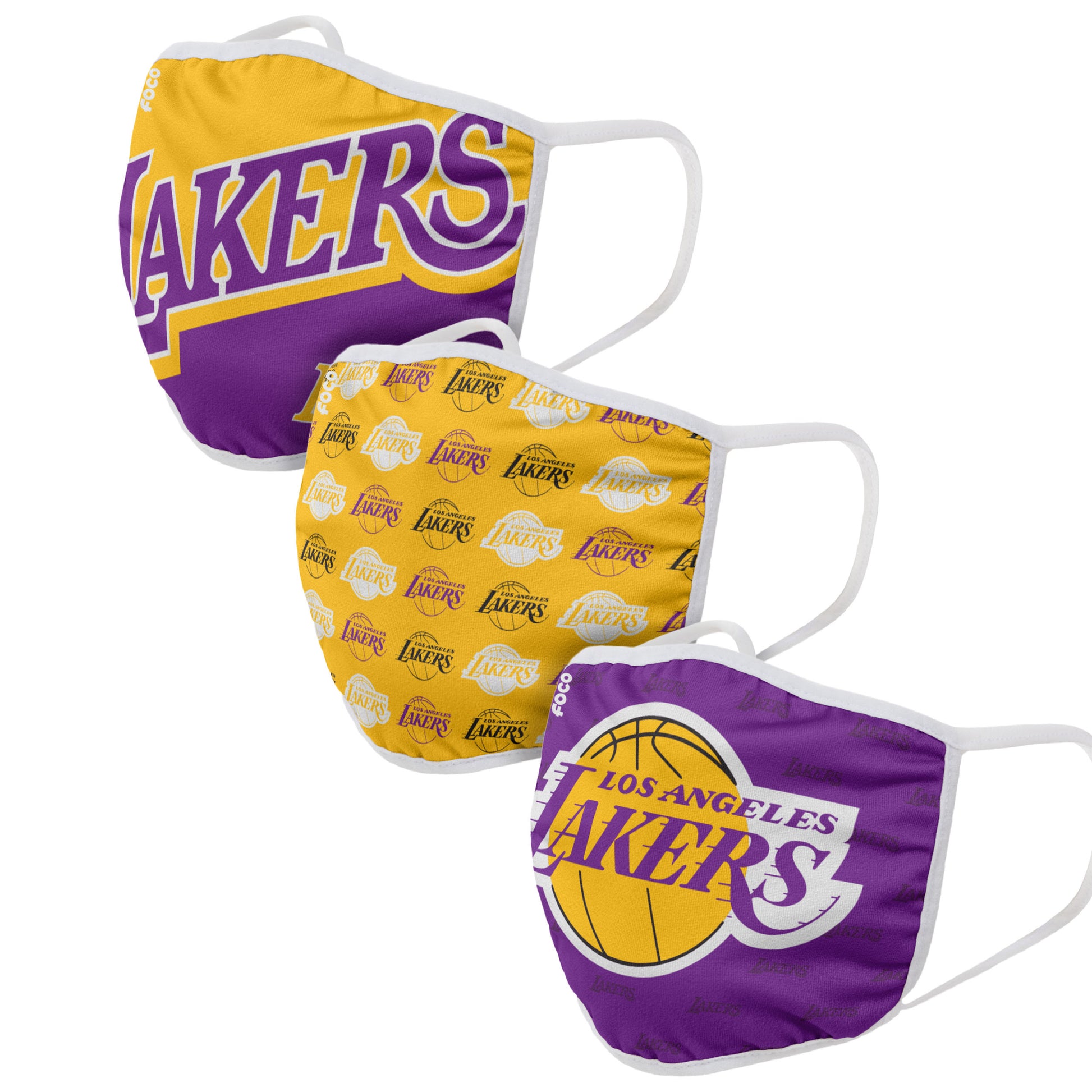 LA Lakers FOCO NBA Face Mask Covers Adult 3 Pack - Pro League Sports Collectibles Inc.