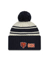 Chicago Bears New Era 2022 Sideline - Sport Cuffed Pom Knit Hat - Cream/Navy - Pro League Sports Collectibles Inc.
