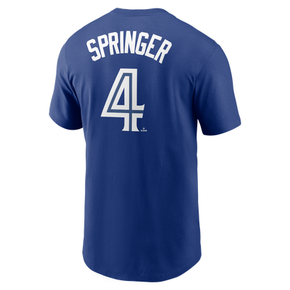 Toronto Blue Jays George Springer #4 Nike Royal Name and Number T-Shirt - Pro League Sports Collectibles Inc.