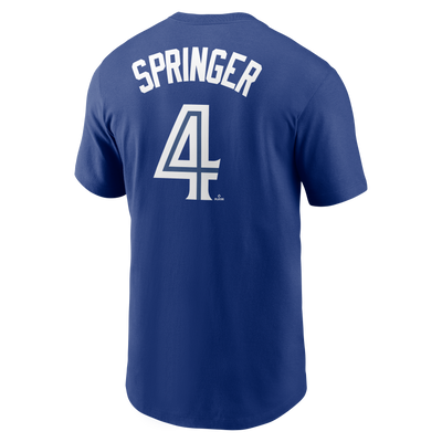 Toronto Blue Jays George Springer #4 Nike Royal Name and Number T-Shirt - Pro League Sports Collectibles Inc.