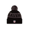 Baltimore Ravens New Era Black/Graphite 2020 NFL Sideline - Official Sport Pom Cuffed Knit Toque - Pro League Sports Collectibles Inc.