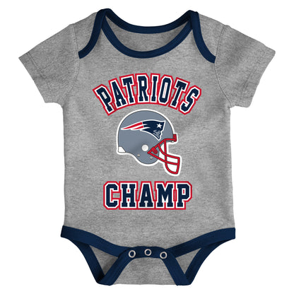 Infant New England Patriots Red/Navy/Heathered Gray Champ 3-Piece Bodysuit Set - Pro League Sports Collectibles Inc.