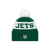 New York Jets New Era White/Green 2020 NFL Sideline - Official Alternate Logo Sport Pom Cuffed Knit Toque - Pro League Sports Collectibles Inc.