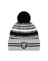 Youth Las Vegas Raiders New Era 2021 NFL Sideline - Sport Official Pom Cuffed Knit Hat - Gray/Black - Pro League Sports Collectibles Inc.