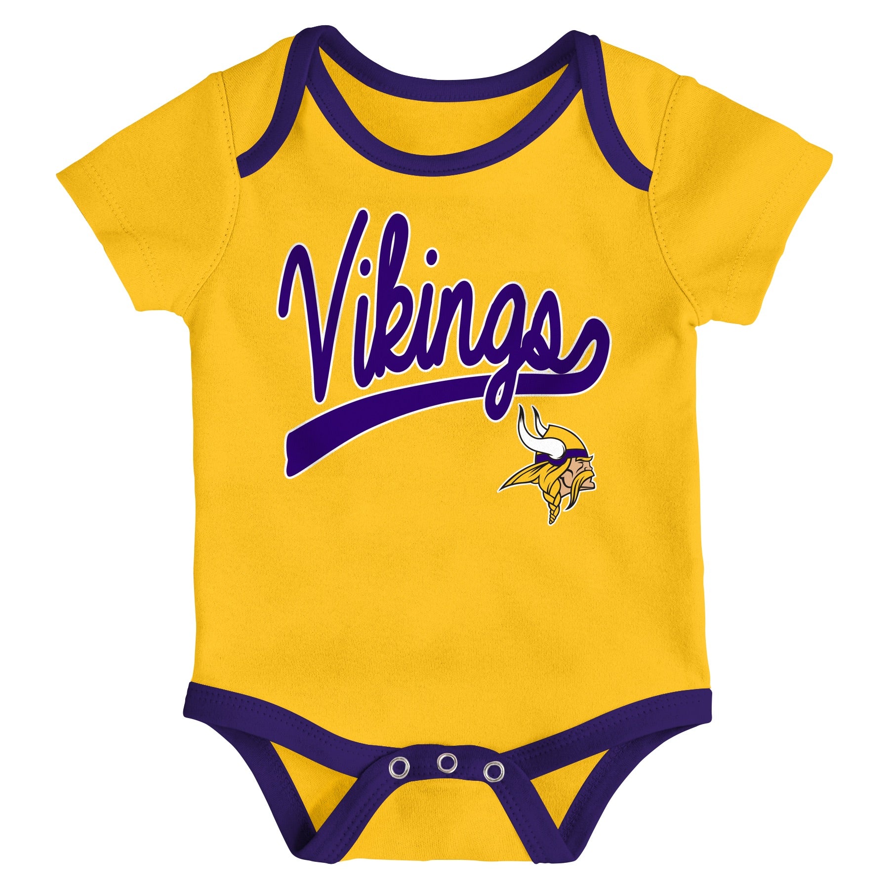 Infant Minnesota Vikings Gold/Purple/Heathered Gray Champ 3-Piece Bodysuit Set - Pro League Sports Collectibles Inc.