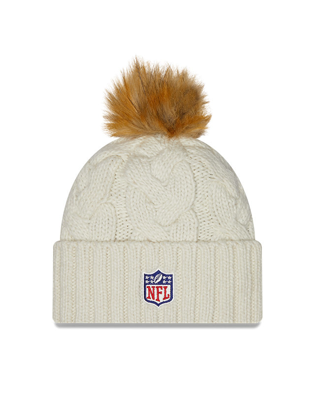 Buffalo Bills New Era Women's 2021 NFL Sideline Pom Cuffed Knit Hat - Cream