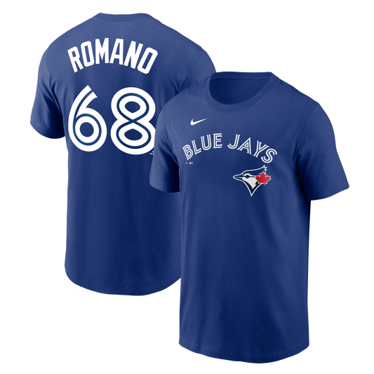 Toronto Blue Jays Jordan Romano #68 Nike Royal Blue Name & Number T-Shirt - Pro League Sports Collectibles Inc.