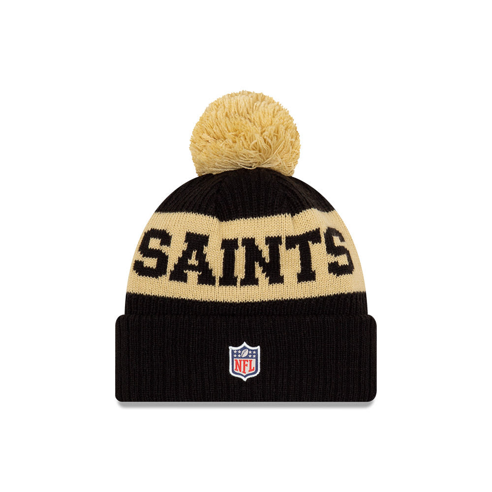 New Orleans Pro Football Beanie Men's Cuffed Knit Hat with Pom Gold/Black 