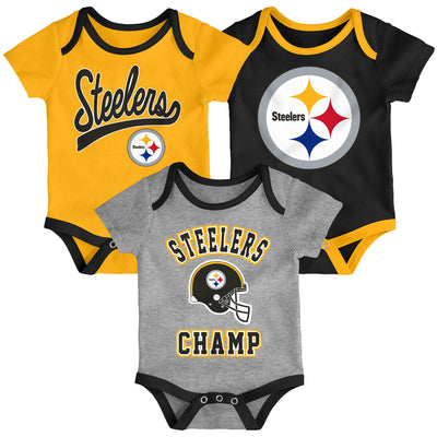 Infant Pittsburgh Steelers Yellow/Black/Heathered Gray Champ 3-Piece Bodysuit Set - Pro League Sports Collectibles Inc.