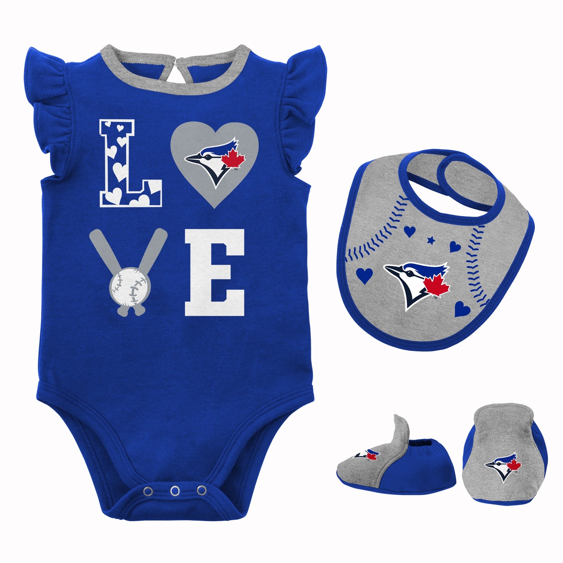 Infant Toronto Blue Jays Love Of Baseball Girl 3 Piece Creeper Set - Pro League Sports Collectibles Inc.