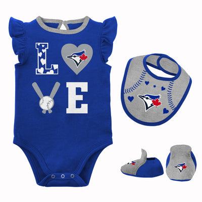 Infant Toronto Blue Jays Love Of Baseball Girl 3 Piece Creeper Set - Pro League Sports Collectibles Inc.