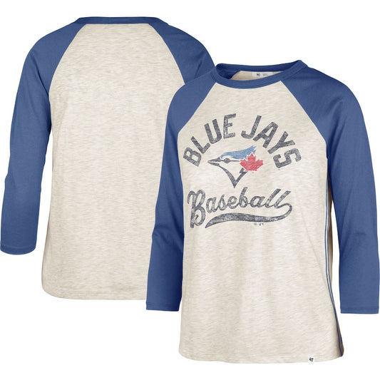 Women’s Toronto Blue Jays MLB 47' Brand 3/4 Retro Daze Raglan Shirt - Oatmeal/Royal - Pro League Sports Collectibles Inc.