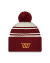 Washington Commanders New Era 2022 Sideline - Sport Cuffed Pom Knit Hat - Cream/Red - Pro League Sports Collectibles Inc.