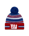 New York Giants New Era 2021 NFL Sideline - Sport Official Pom Cuffed Knit Hat - Red/Royal - Pro League Sports Collectibles Inc.