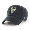 Milwaukee Bucks Black NBA 47 Brand Clean Up Adjustable Buckle Back Hat - Pro League Sports Collectibles Inc.