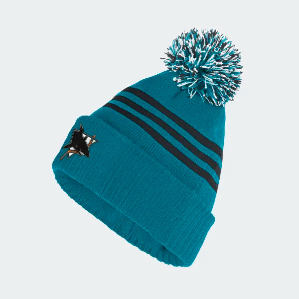 San Jose Sharks Adidas 3 Stripe Locker Room Cuffed Knit Pom Toque - Pro League Sports Collectibles Inc.