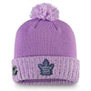 Toronto Maple Leafs 2020 Hockey Fights Cancer Fanatics Branded Heather Purple Cuffed Pom Knit Hat - Pro League Sports Collectibles Inc.