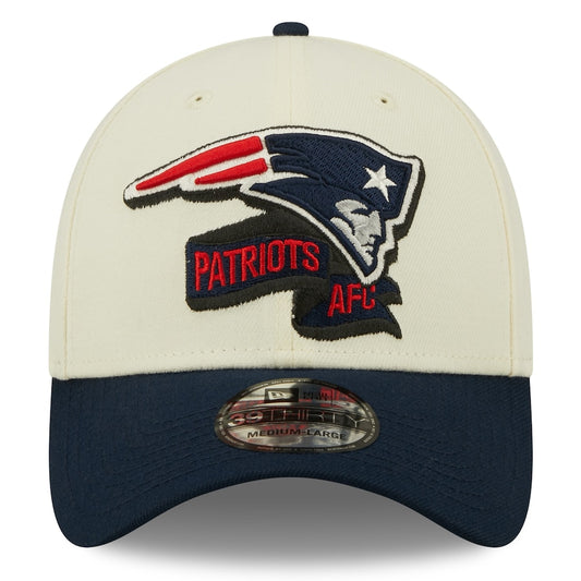 New England Patriots 2022 Sideline New Era Cream/Navy - 39THIRTY 2-Tone Flex Hat - Pro League Sports Collectibles Inc.