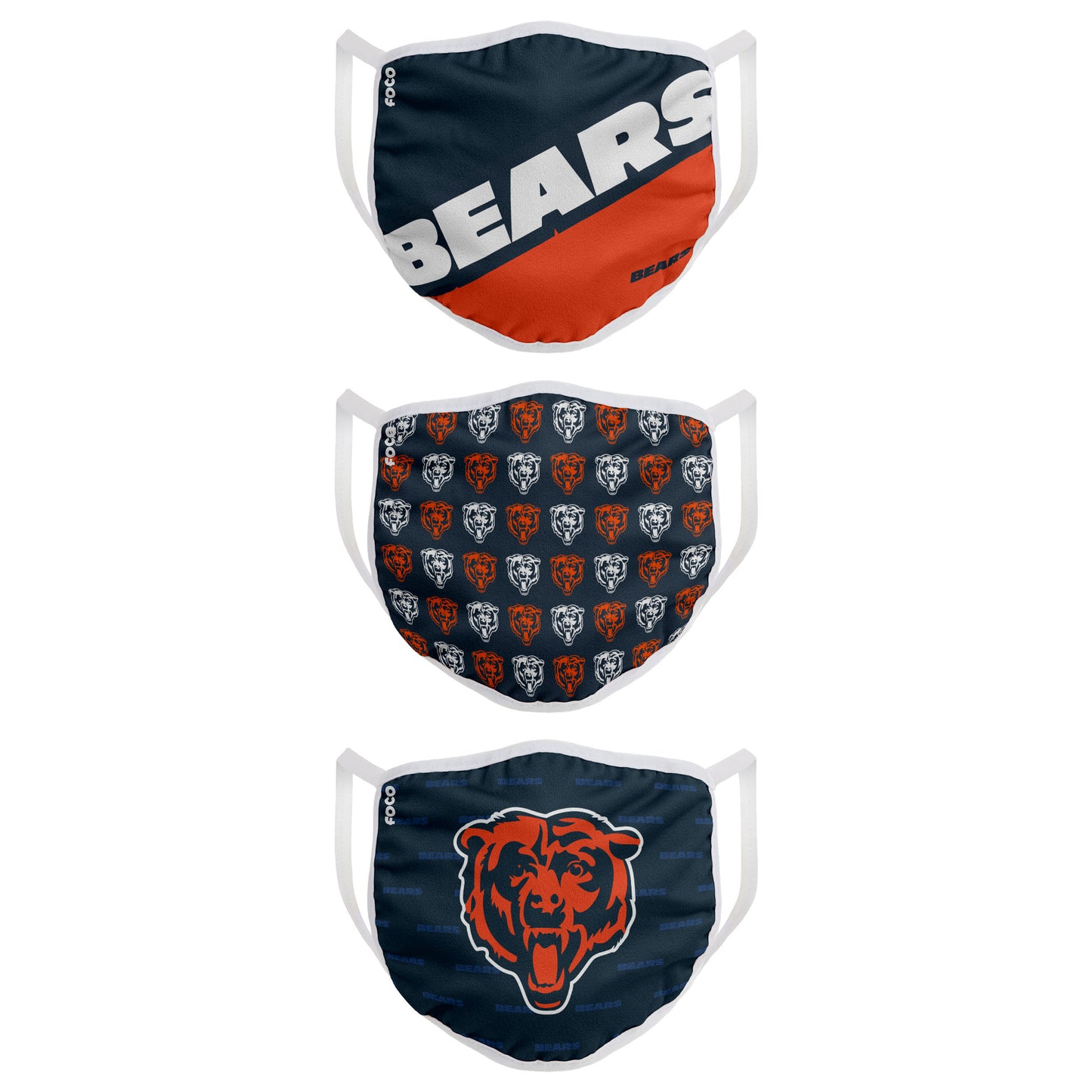 Chicago Bears FOCO NFL Face Mask Covers Adult 3 Pack - Pro League Sports Collectibles Inc.