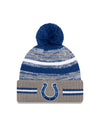 Indianapolis Colts New Era 2021 NFL Sideline - Sport Official Pom Cuffed Knit Hat - Gray/Blue - Pro League Sports Collectibles Inc.