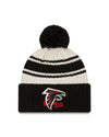 Atlanta Falcons New Era 2022 Sideline - Sport Cuffed Pom Knit Hat - Cream/Black - Pro League Sports Collectibles Inc.