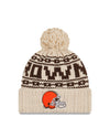 Women's Cleveland Browns New Era 2021 NFL Sideline Pom Cuffed Knit Hat - Natural - Pro League Sports Collectibles Inc.