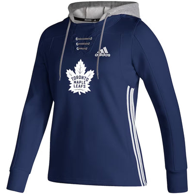 Women's Toronto Maple Leafs Adidas Blue Skate Lace AEROREADY - Pullover Hoodie - Pro League Sports Collectibles Inc.