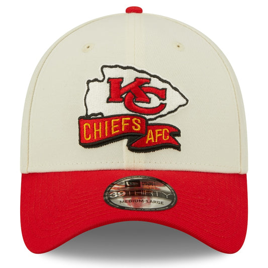 Kansas City Chiefs 2022 Sideline New Era Cream/Red - 39THIRTY 2-Tone Flex Hat - Pro League Sports Collectibles Inc.