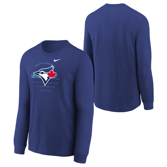 Youth Toronto Blue Jays Nike Royal Over Arch - Long Sleeve T-Shirt - Pro League Sports Collectibles Inc.