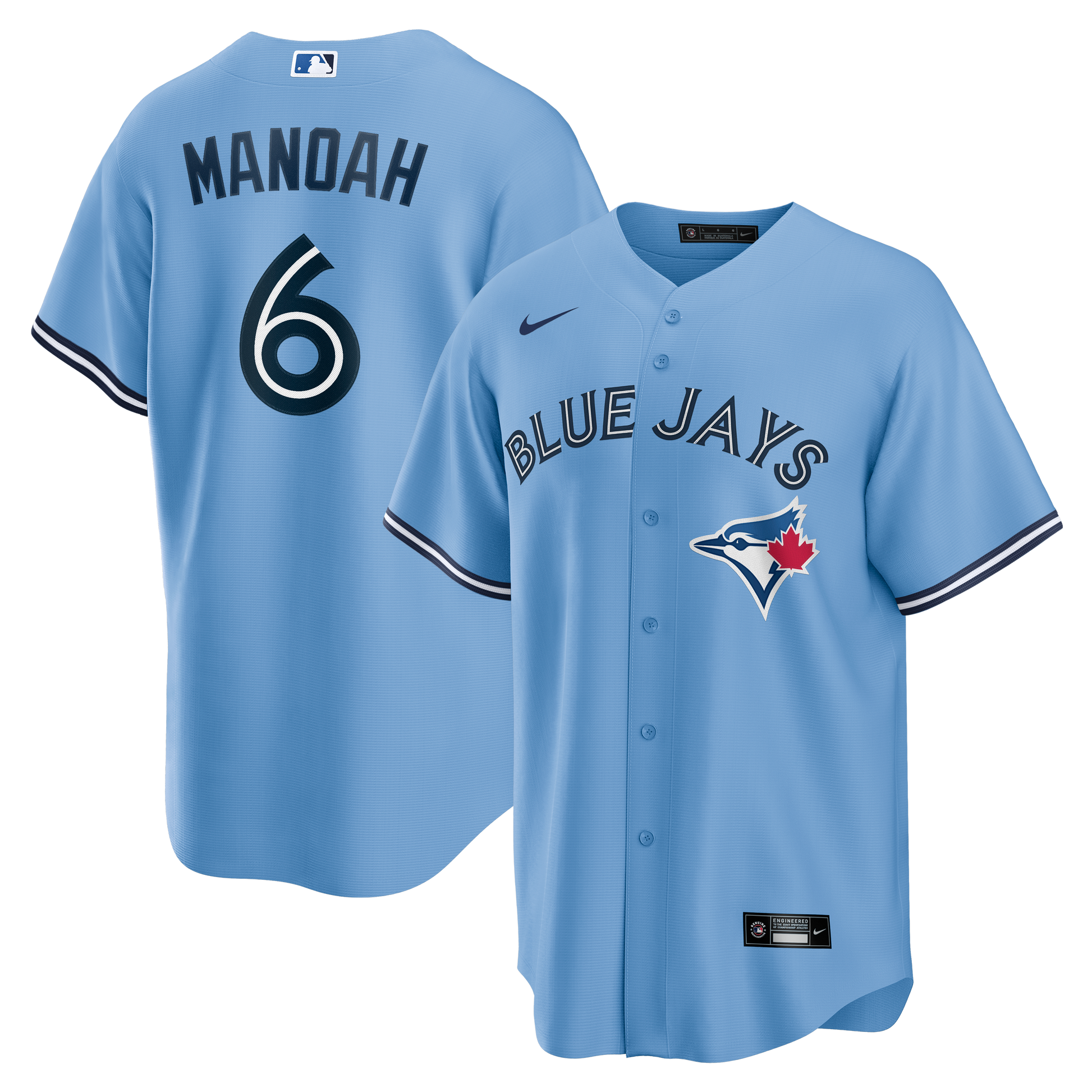 Toronto Blue Jays Alex Monoah #6 SCREENED ON SEWN Nike Powder Blue Horizon Replica Team Jersey - Pro League Sports Collectibles Inc.