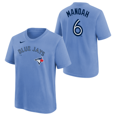 Child Toronto Blue Jays Alex Manoah #6 Nike Powder Blue Horizon Name & Number T-Shirt - Pro League Sports Collectibles Inc.