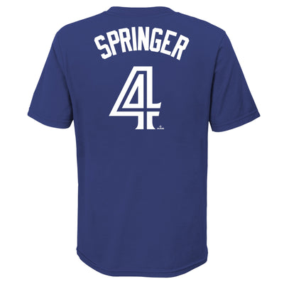 Child Toronto Blue Jays George Springer #4 Nike Royal Blue Name & Number T-Shirt - Pro League Sports Collectibles Inc.