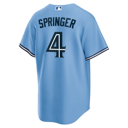 Toronto Blue Jays George Springer #4 SCREENED ON SEWN Nike Powder Blue Horizon Replica Team Jersey - Pro League Sports Collectibles Inc.